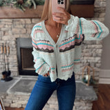 Payton Mint Multi Striped Crochet V-Neck Cardi