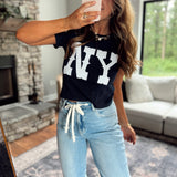 NY Navy Contrast Baby Tee