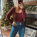 Maroon Alira Square Neck Bodysuit