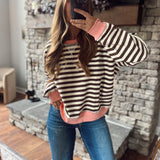 Brown & Pink Retro Striped Sweatshirt