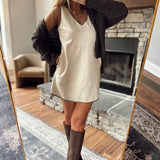 Ecru Suede Shift Mini Dress