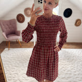 Burgundy Plaid Frilled Mini Dress