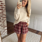 Burgundy Plaid Zalen Shorts