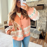 Coral Christmas Cabin Cardigan