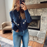 Navy Rose Embroidered Cardigan