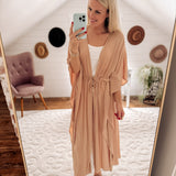 Coastal Retreat Sandy Mauve Tie-Waist Kimono