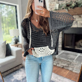 Charcoal Crochet Contrast Pocket Hoodie