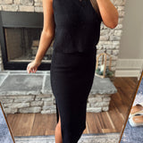 Luella Black Knit Sleeveless V-neck Tank & Maxi Skirt Set