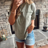 Good Vibes Olive Mineral-Washed Embroidered Tee