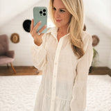 Take My Hand Off White Gauzy Button Up Tunic
