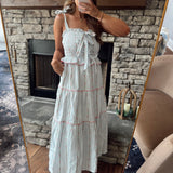 Whispering Meadows Pink Flower Embroidered Tie Front Maxi