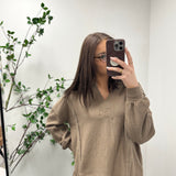 Bristol Dark Taupe Split Neck Exposed Seam Long Sleeve IN STORE