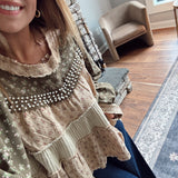 Olive Gauze Floral Printed Top