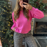 Fuchsia Front Seam Round Neck Sweater