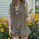 Olive Corduroy Pleated Romper