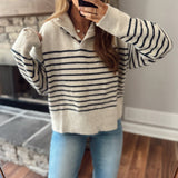 Oatmeal Halfsies Button Up Sweater