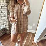 Autumn Days Mocha Mineral Washed Plaid Long Sleeve Dress