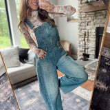 Over It All Denim Barrel Overalls