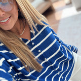Royal Blue Cabana Striped Piper Knit Cardigan