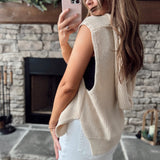 Bennett Natural V Neck Hooded Sleeveless Sweater