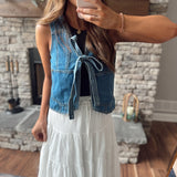 Boxy Front Tie Washed Denim Vest