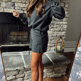 Black French Terry Short & Long Sleeve Top Set