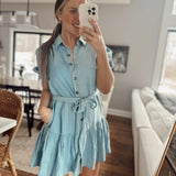 Pure Joy Lt. Denim Button-Up Mini