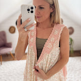 Makenna Pink Multi Floral & Pearls Sleeveless Cardi
