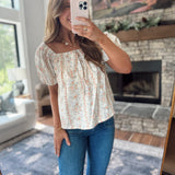Darling Florals Peach Front Tie Square Neck Top