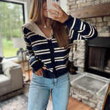 Navy Striped Sailor Collar Cardigan