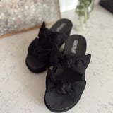 Black Fauxe Suede Bowed Up Wedge