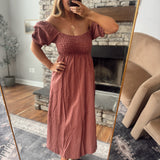 Rose Dune Smocked Midi Dress