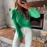 Sweet Soiree K. Green Puff Shoulder Top