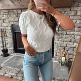 Cream Layne Textured Puff Lightweight Knit Sweater Top