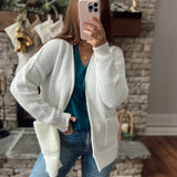 Ivory Waffle Knit Open Cardigan Sweater