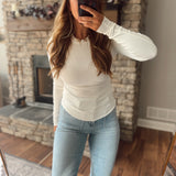 White Little Rib Knit Long Sleeve
