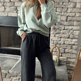 Black Total Comfort Wide Leg Front Seam Lounge Pant