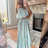 Breeze Belt Puff Sleeve Gauze Midi