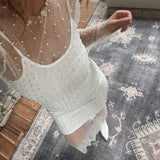 Dazzling Radiance White Mesh Peal Rhinestone Dress