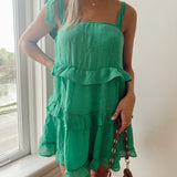 Evelyn Green Ruffle Shoulder-Tie Mini