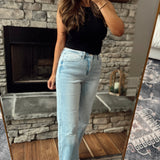 Acai Blue Super HR Wide Leg Denim With Knee Slit