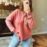 Dusty Roads Rose Mineral-Washed Button Up Knit Sweater