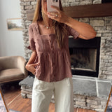 Brown/Cream Plaid Button Up Blouse
