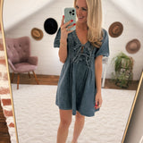 Dorthia Denim Pleated Mini Dress IN STORE