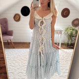 Sky Blue Checkered Ruffle Dress Cardigan