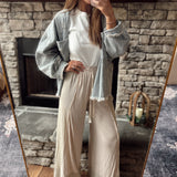 Too Sweet Taupe Mixed Raw Edge Pants