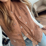 Caramel Stitched in Bloom Corduroy Vest
