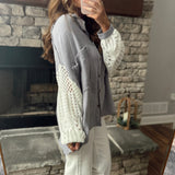 Sal Ash Grey Sweater Sleeve Gauze Button-Up