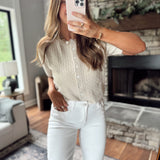 Sand Maple Cable Knit Short Sleeve Cardi