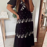 Kaia Black Embroidered Cotton Gauze Maxi